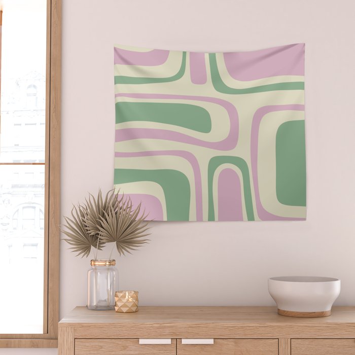 Mid-Century Modern Palm Springs Abstract Pattern Lavender Green Wall Tapestry Gallery Image 2
