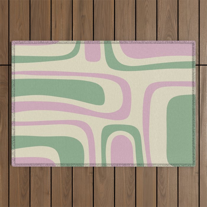 Mid-Century Modern Palm Springs Abstract Pattern Lavender Green Outdoor Rug Gallery Image 1