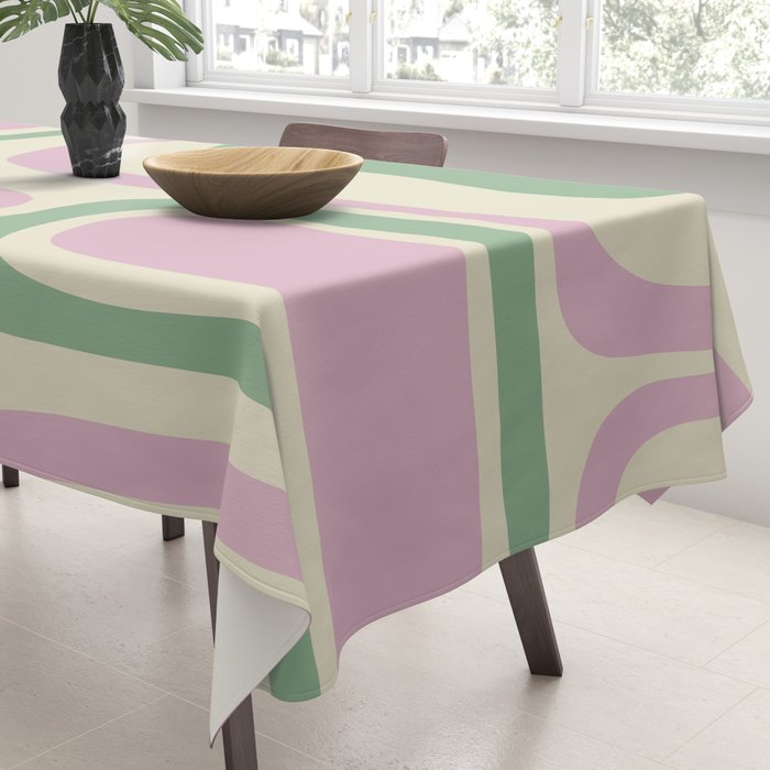 Mid-Century Modern Palm Springs Abstract Pattern Lavender Green Tablecloth Gallery Image 3
