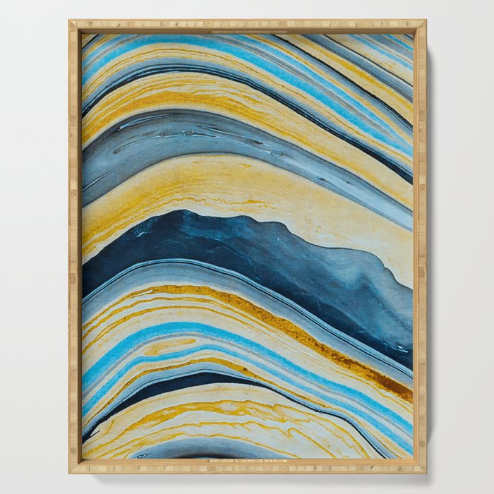 Blue marbled waves Serving Tray Gallery Image 1