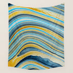 Blue marbled waves Wall Tapestry Gallery Image 4