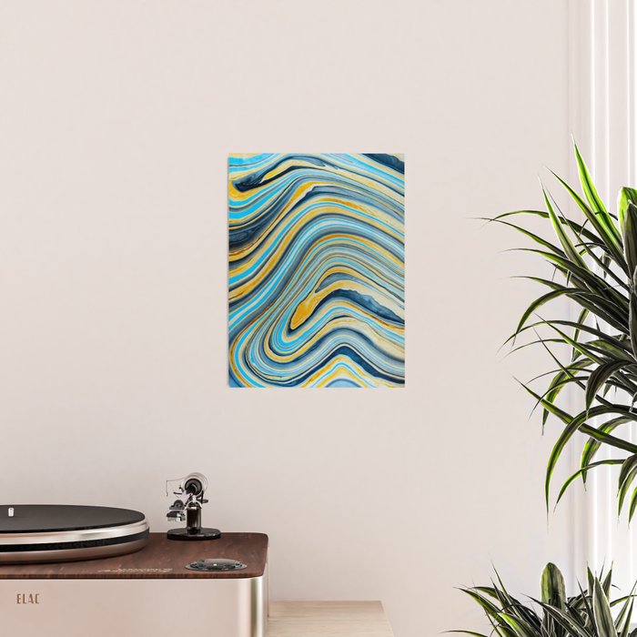 Blue marbled waves Poster Gallery Image 2