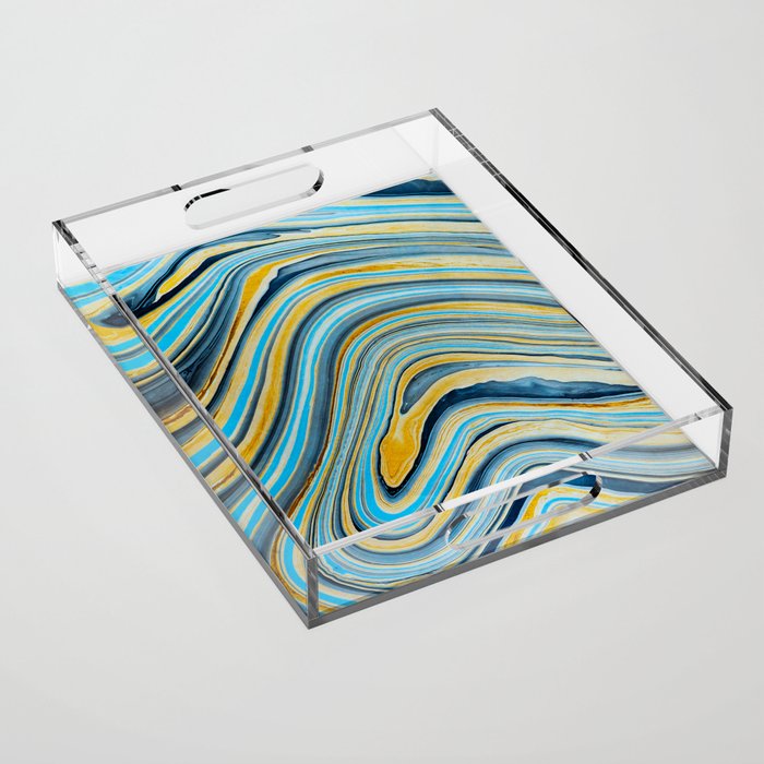 Blue marbled waves Acrylic Tray Gallery Image 1