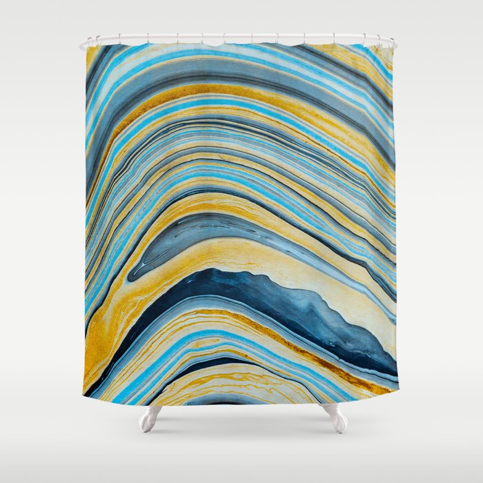 Blue marbled waves Shower Curtain Gallery Image 1