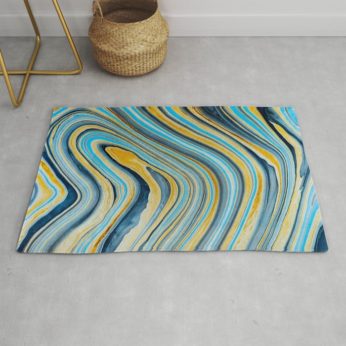 Blue marbled waves Rug Gallery Image 1