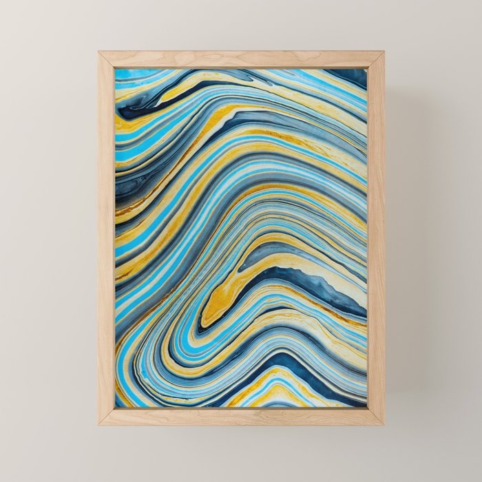 Blue marbled waves Mini Art Print Gallery Image 1