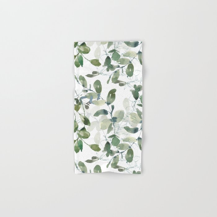 Festive, Watercolor, Leaves Print, White and Green Bath Towel Gallery Image 1
