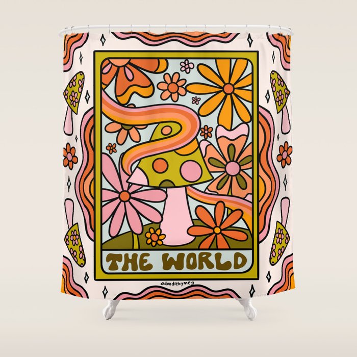 21. World Tarot Mushroom Shower Curtain Gallery Image 1