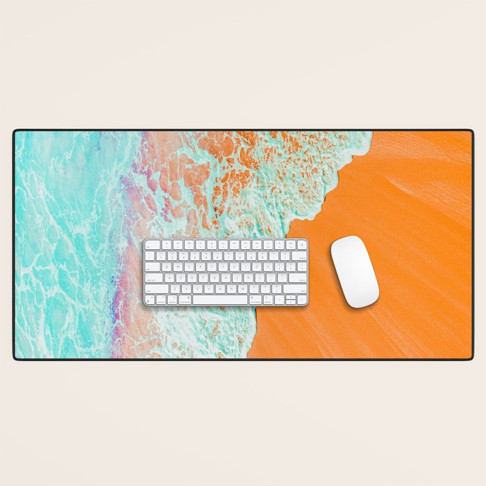 Coral Shore, Ocean Beach Photography, Summer Sea Sand Waves Desk Mat Gallery Image 1