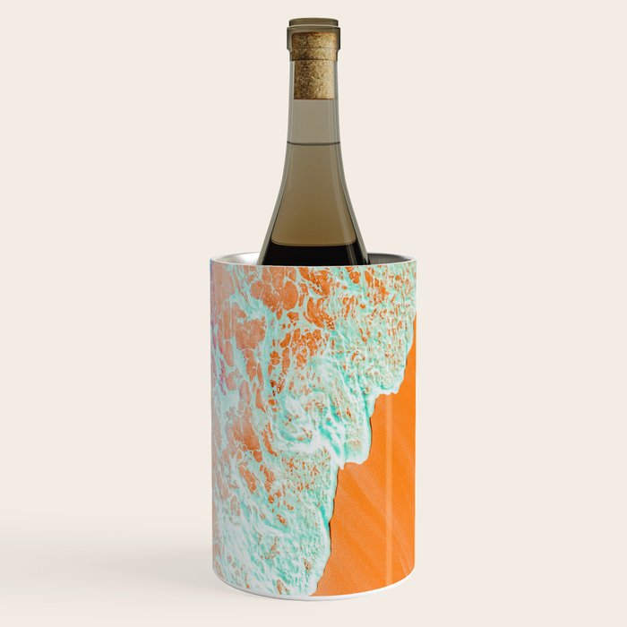 Coral Shore, Ocean Beach Photography, Summer Sea Sand Waves Wine Chiller Gallery Image 1