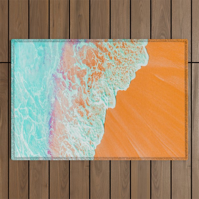Coral Shore, Ocean Beach Photography, Summer Sea Sand Waves Outdoor Rug Gallery Image 1