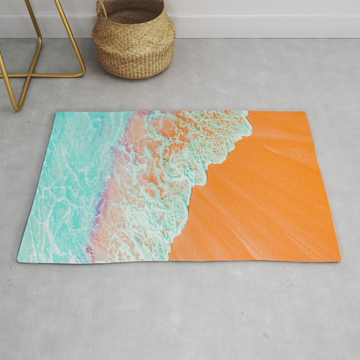 Coral Shore, Ocean Beach Photography, Summer Sea Sand Waves Rug Gallery Image 1