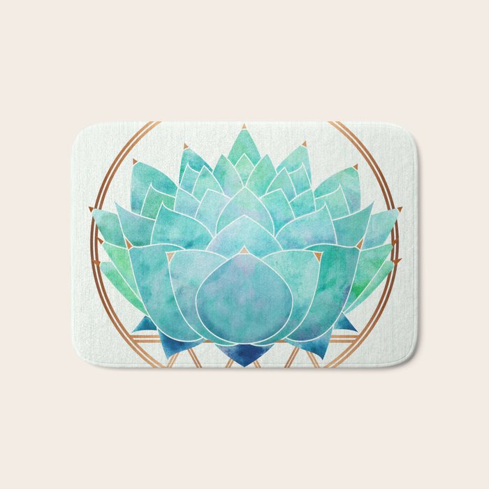 Modern Succulent with Metallic Gold Watercolor Bath Mat Gallery Image 1
