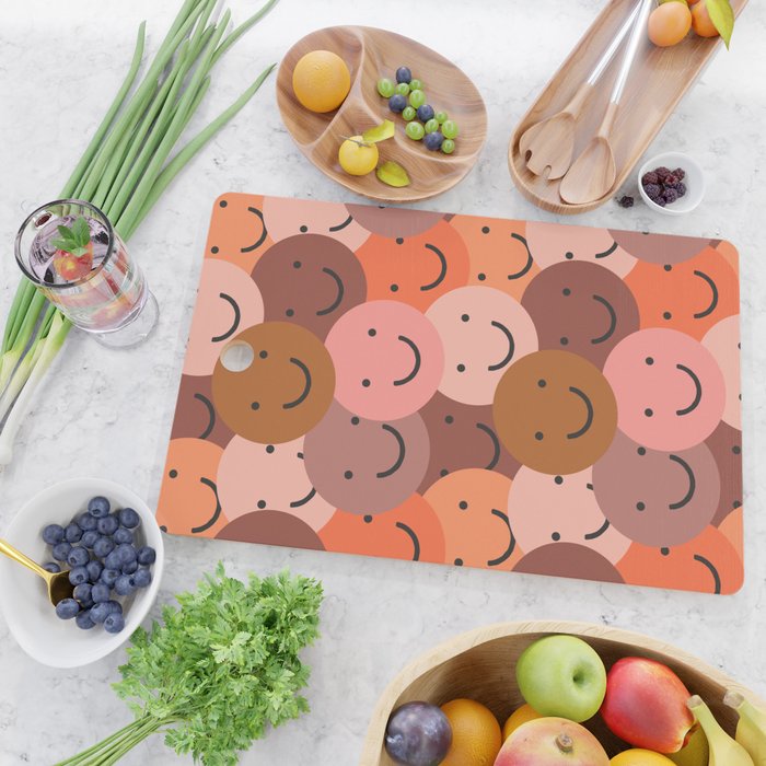 Diverse happy people face doodle pattern Cutting Board Gallery Image 2