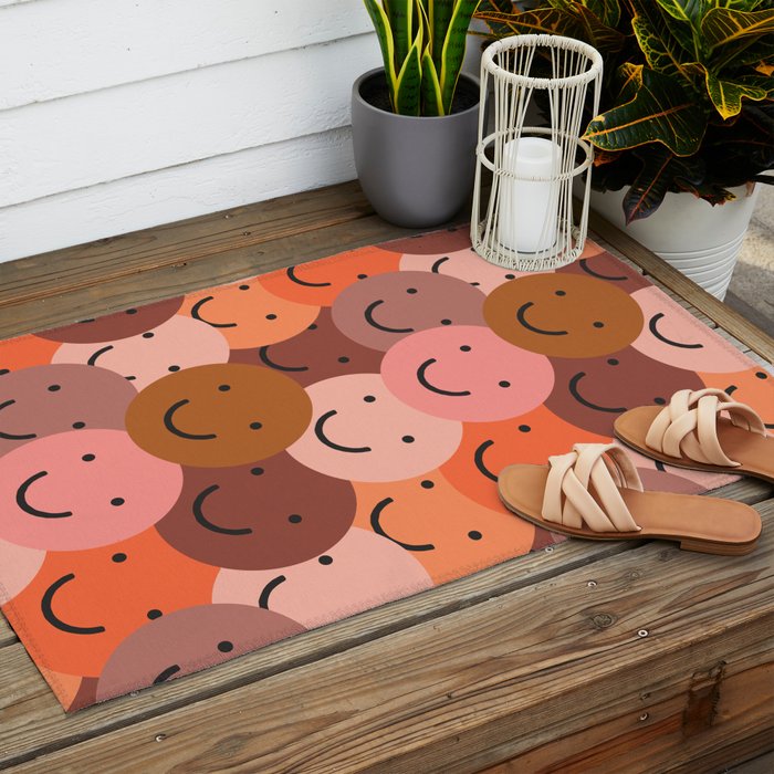 Diverse happy people face doodle pattern Outdoor Rug Gallery Image 2