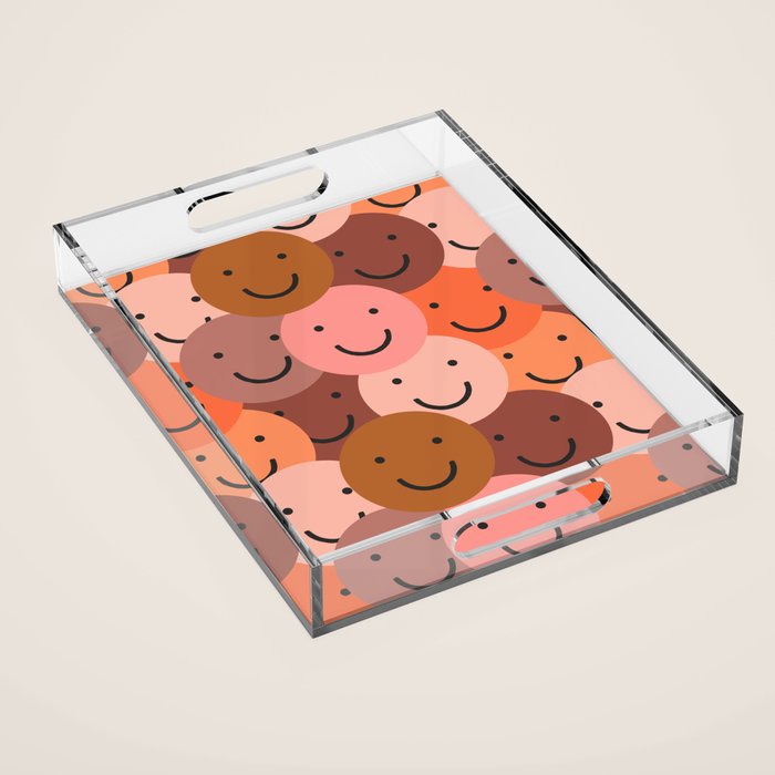 Diverse happy people face doodle pattern Acrylic Tray Gallery Image 1