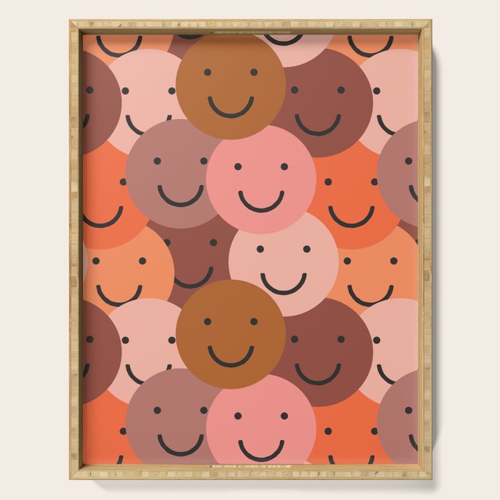 Diverse happy people face doodle pattern Serving Tray Gallery Image 1