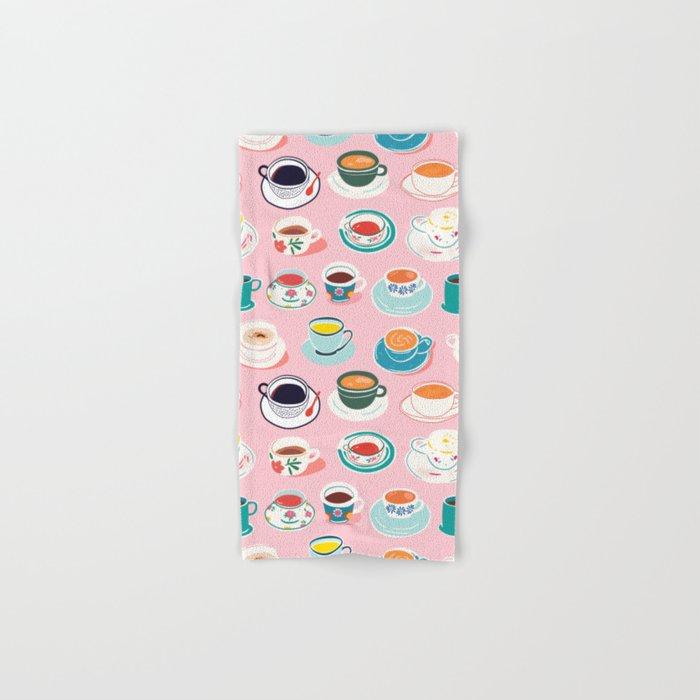 Retro hand drawn coffee tea cup pattern Bath Towel Gallery Image 1