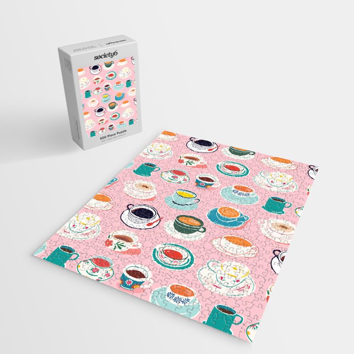 Retro hand drawn coffee tea cup pattern Jigsaw Puzzle Gallery Image 2