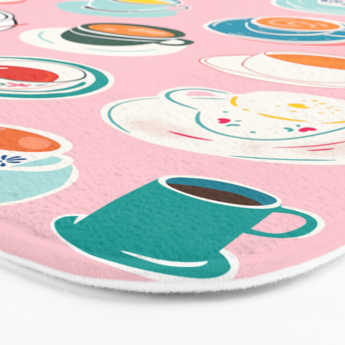 Retro hand drawn coffee tea cup pattern Bath Mat Gallery Image 3