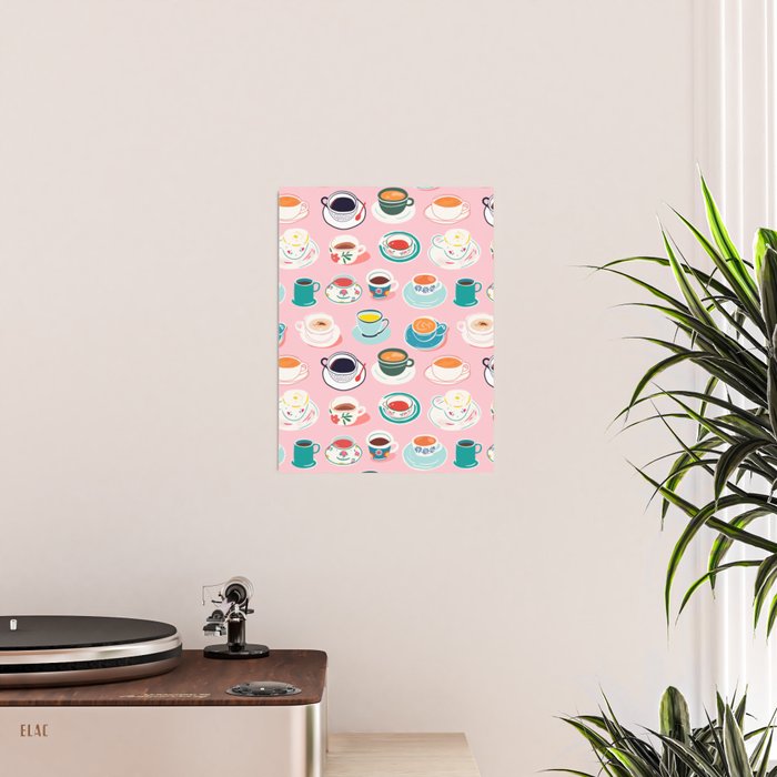 Retro hand drawn coffee tea cup pattern Poster Gallery Image 2