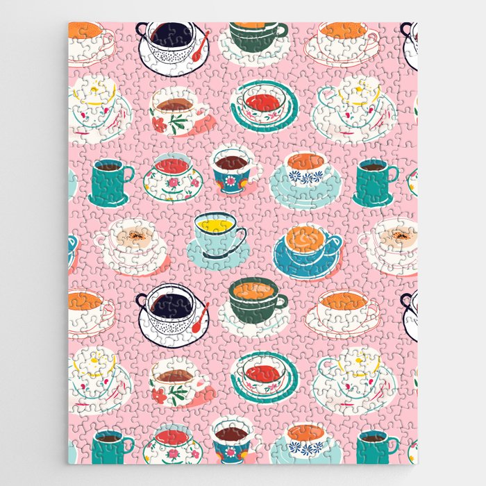 Retro hand drawn coffee tea cup pattern Jigsaw Puzzle Gallery Image 1