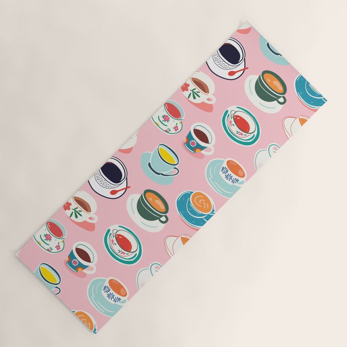 Retro hand drawn coffee tea cup pattern Yoga Mat Gallery Image 1