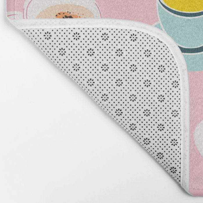 Retro hand drawn coffee tea cup pattern Bath Mat Gallery Image 2