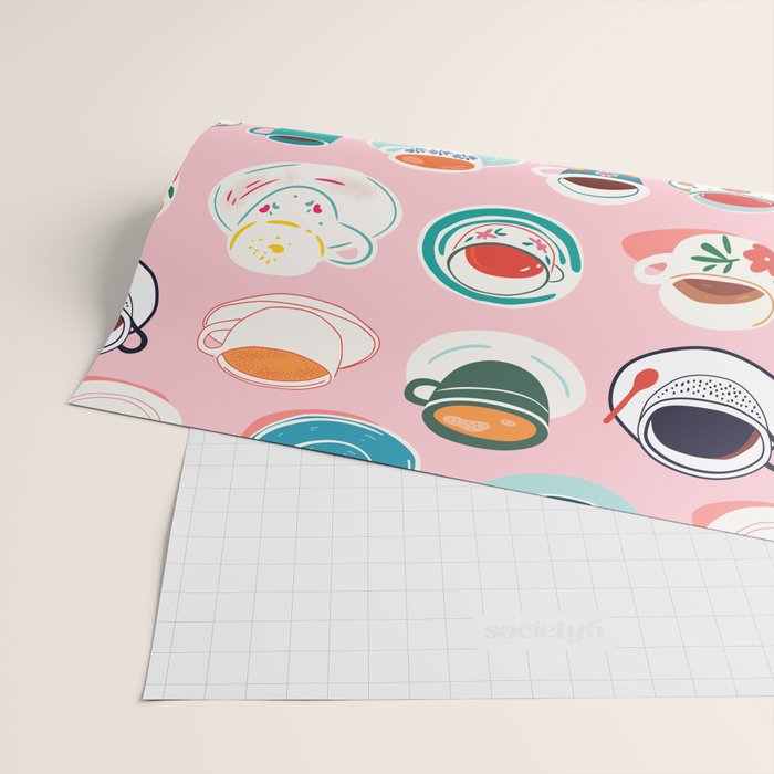 Retro hand drawn coffee tea cup pattern Wrapping Paper Gallery Image 2