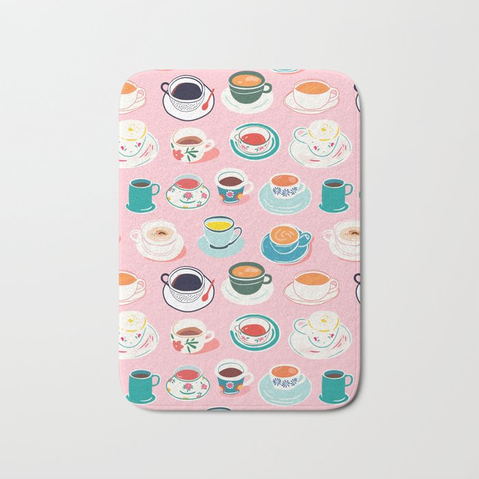 Retro hand drawn coffee tea cup pattern Bath Mat Gallery Image 1