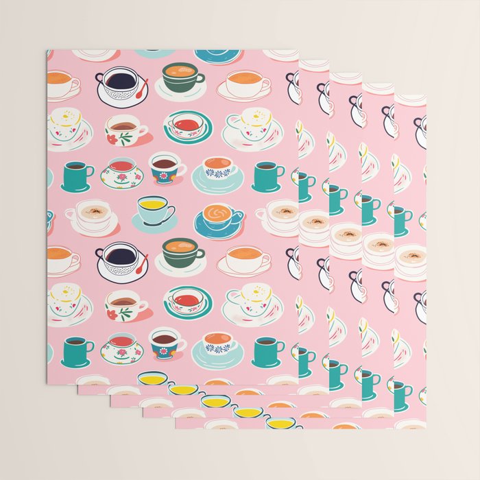 Retro hand drawn coffee tea cup pattern Wrapping Paper Gallery Image 3