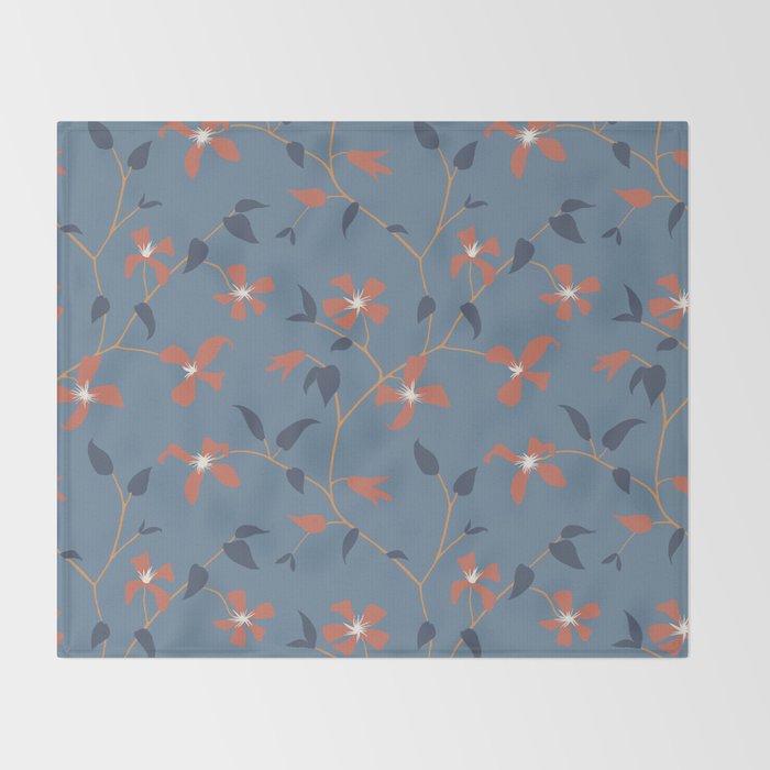 Floral Clematis Vine - Indigo Sunset Throw Blanket Gallery Image 2