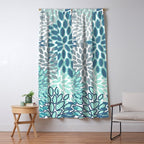 Festive, Floral Prints, Teal, Turquoise and Gray Window Curtain Gallery Image 5