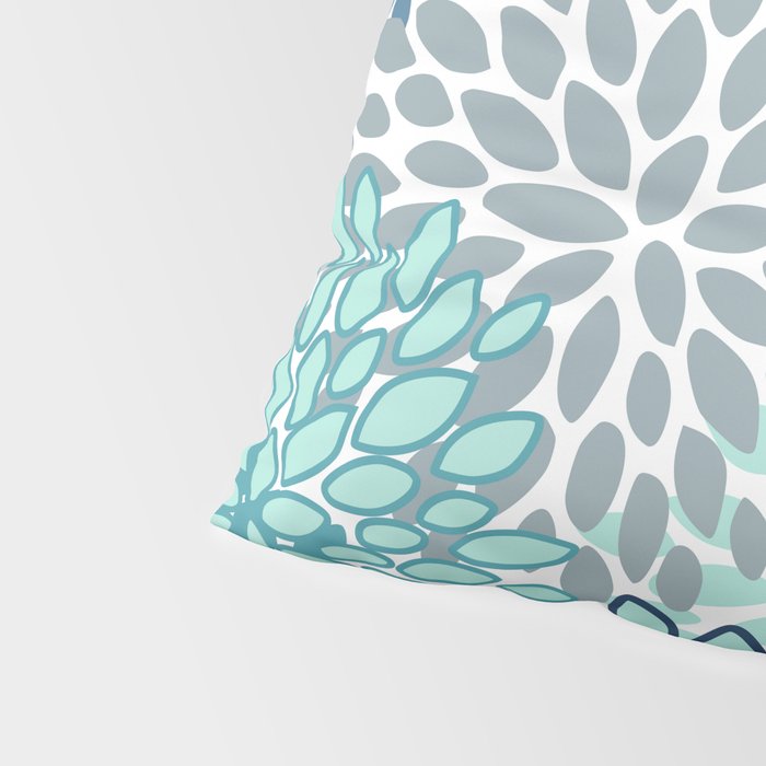 Festive, Floral Prints, Teal, Turquoise and Gray Pillow Sham Gallery Image 4