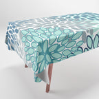 Festive, Floral Prints, Teal, Turquoise and Gray Tablecloth Gallery Image 1