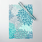 Festive, Floral Prints, Teal, Turquoise and Gray Wrapping Paper Gallery Image 1