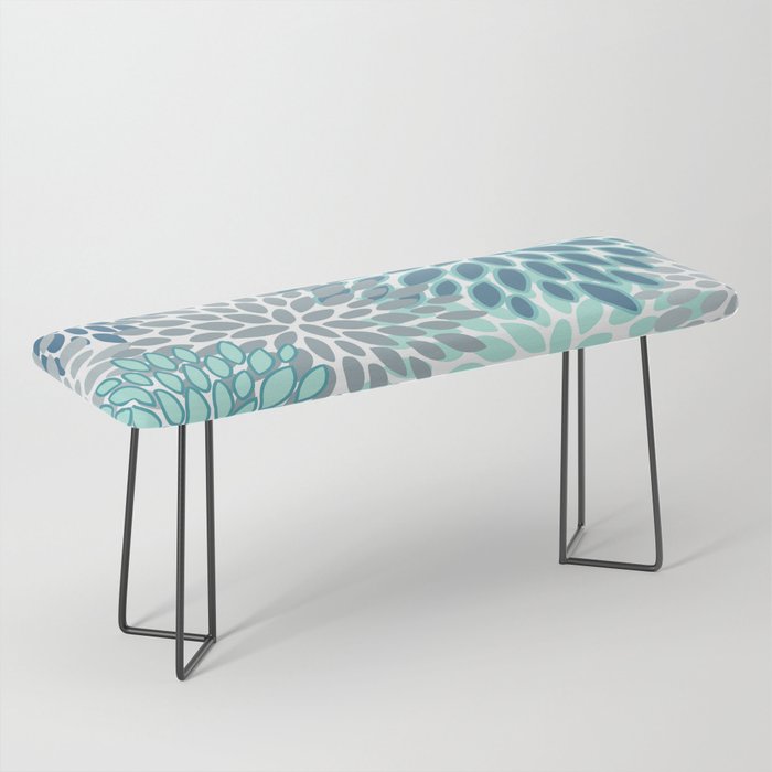 Festive, Floral Prints, Teal, Turquoise and Gray Bench Gallery Image 1