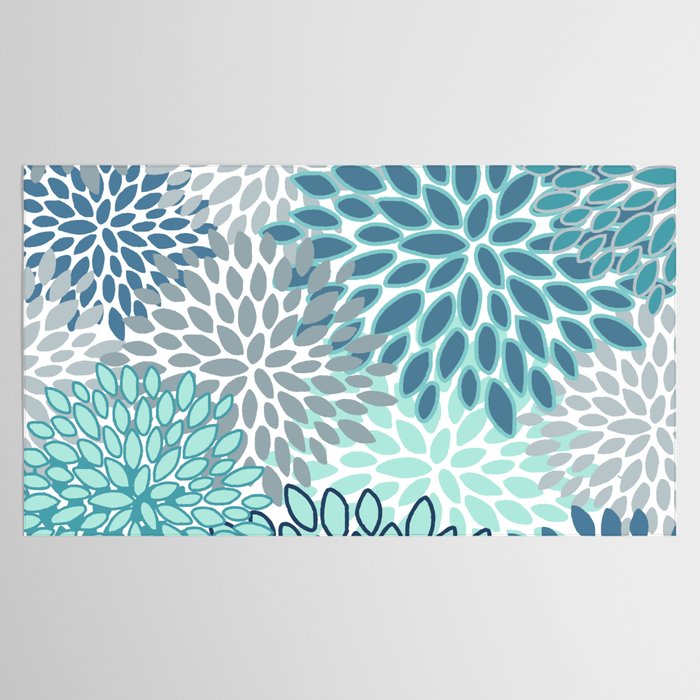Festive, Floral Prints, Teal, Turquoise and Gray Tablecloth Gallery Image 2