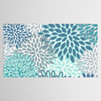 Festive, Floral Prints, Teal, Turquoise and Gray Tablecloth Gallery Image 2