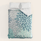 Festive, Floral Prints, Teal, Turquoise and Gray Duvet Cover Gallery Image 6