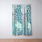 Festive, Floral Prints, Teal, Turquoise and Gray Window Curtain Gallery Image 3