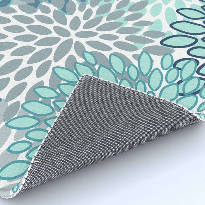 Festive, Floral Prints, Teal, Turquoise and Gray Rug Gallery Image 4