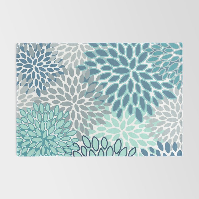 Festive, Floral Prints, Teal, Turquoise and Gray Rug Gallery Image 2