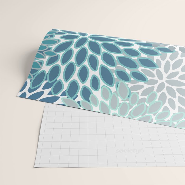 Festive, Floral Prints, Teal, Turquoise and Gray Wrapping Paper Gallery Image 2