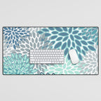 Festive, Floral Prints, Teal, Turquoise and Gray Desk Mat Gallery Image 1