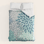 Festive, Floral Prints, Teal, Turquoise and Gray Comforter Gallery Image 6