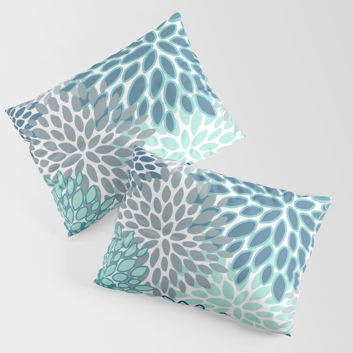 Festive, Floral Prints, Teal, Turquoise and Gray Pillow Sham Gallery Image 3
