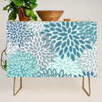 Festive, Floral Prints, Teal, Turquoise and Gray Credenza Gallery Image 1