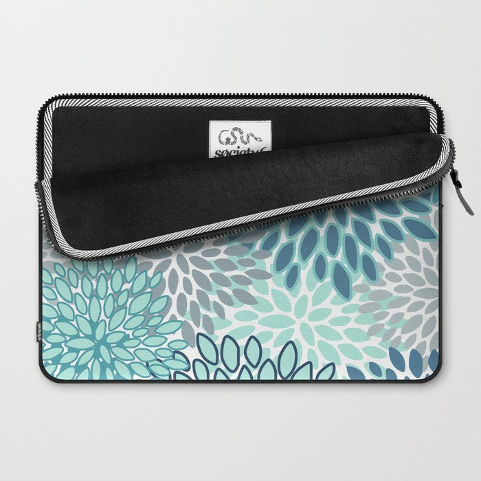 Festive, Floral Prints, Teal, Turquoise and Gray Laptop Sleeve Gallery Image 2