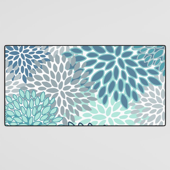 Festive, Floral Prints, Teal, Turquoise and Gray Desk Mat Gallery Image 3